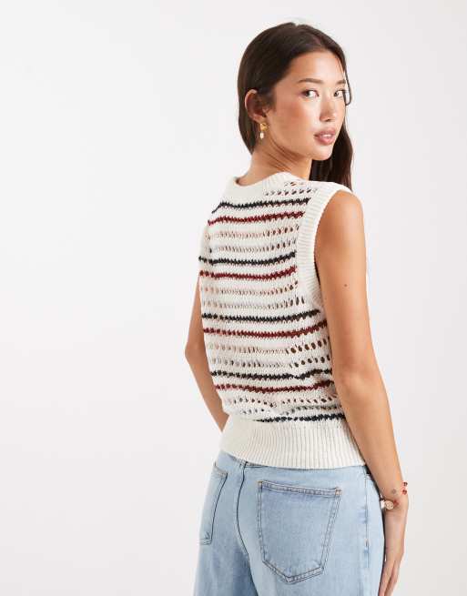 Object crochet knitted sleeveless layering vest in multicolour, 4 of 4