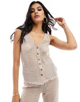 crochet lace button down top in cream - part of a set-White