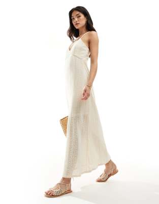 crochet maxi slip dress in cream-White