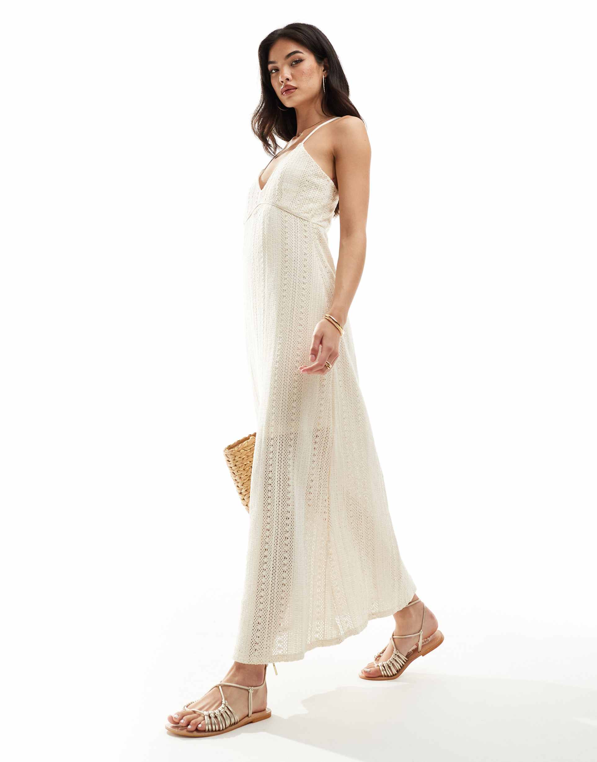 object crochet maxi slip dress in cream