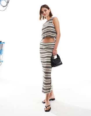 Object crochet midi skirt co-ord in mono stripe-Multi