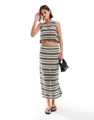 Object Crochet Midi Skirt In Mono Stripe - Part Of A Set-multi