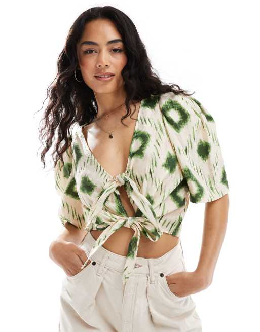 Object - Crop top color crema allacciato sul davanti