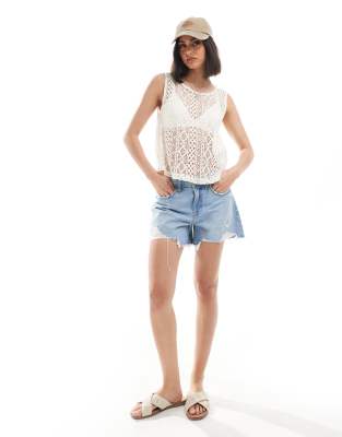 Object cropped crochet top in cream-White