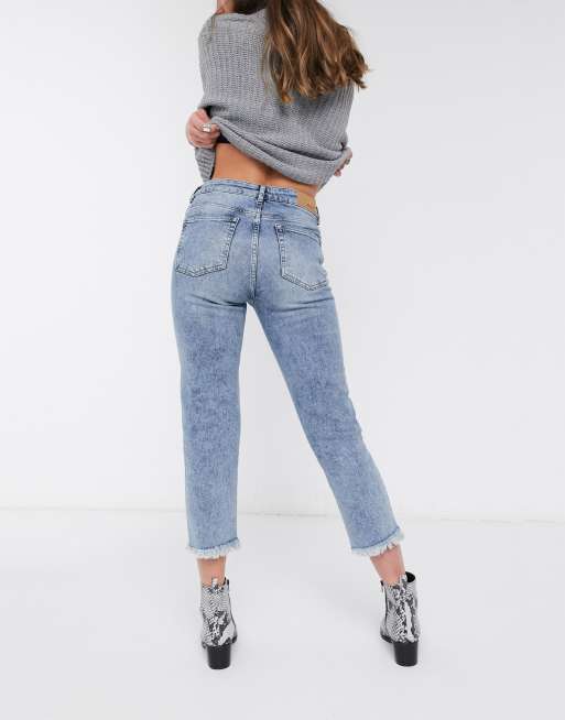 Object cropped mom jeans in mid blue ASOS