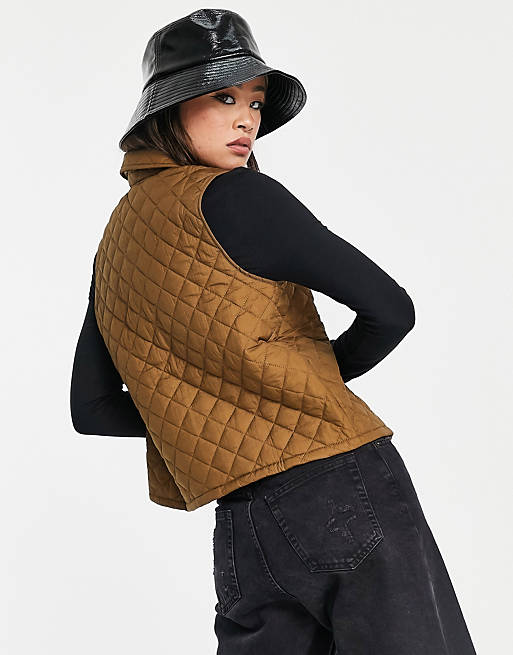  Object cropped quilted gilet in brown 