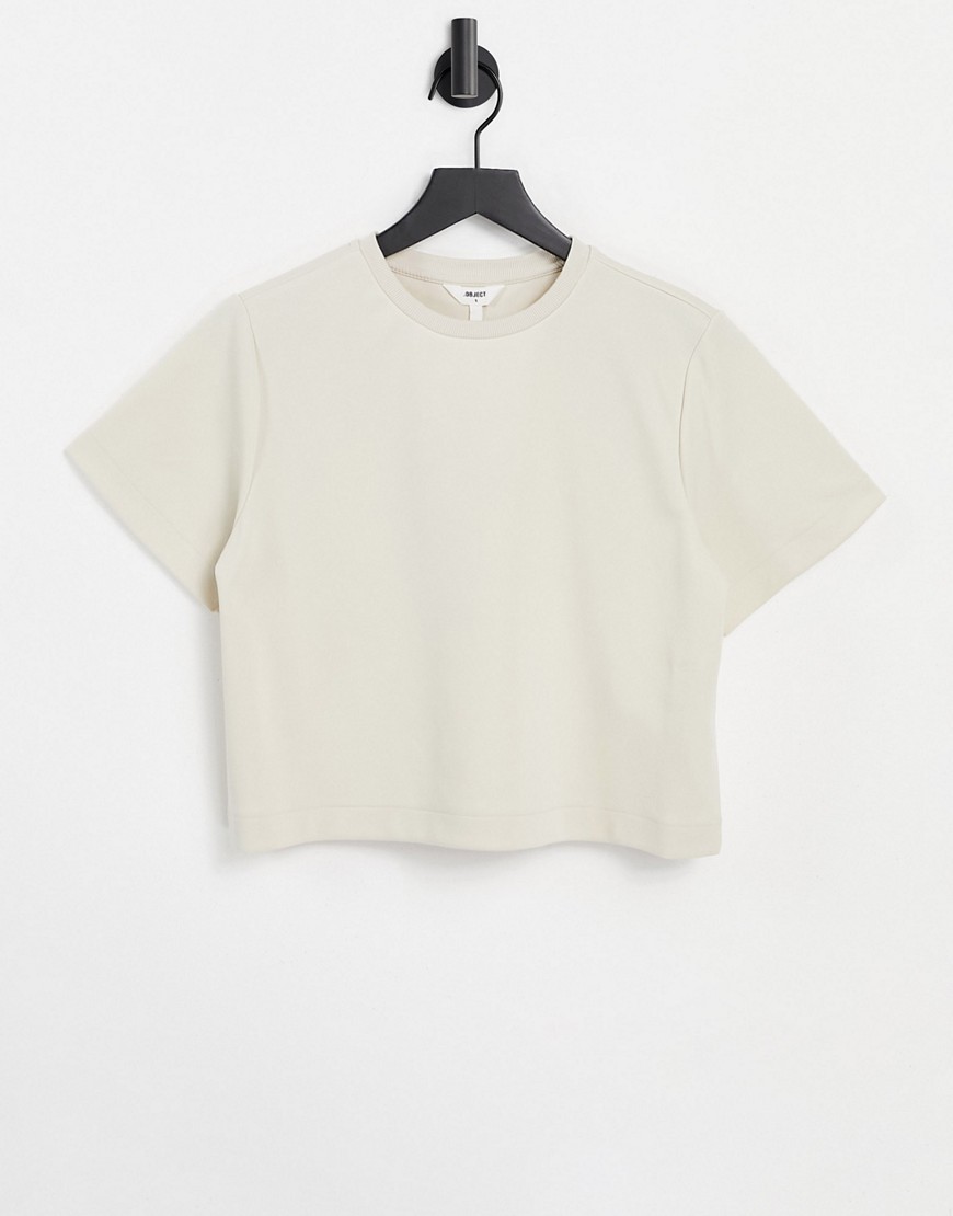 Object cropped t-shirt in cream-White