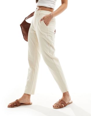 Object cropped tailored slim trousers in cream