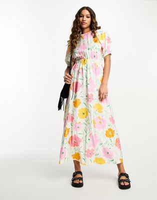 Object cross back maxi dress in pink and yellow floral print