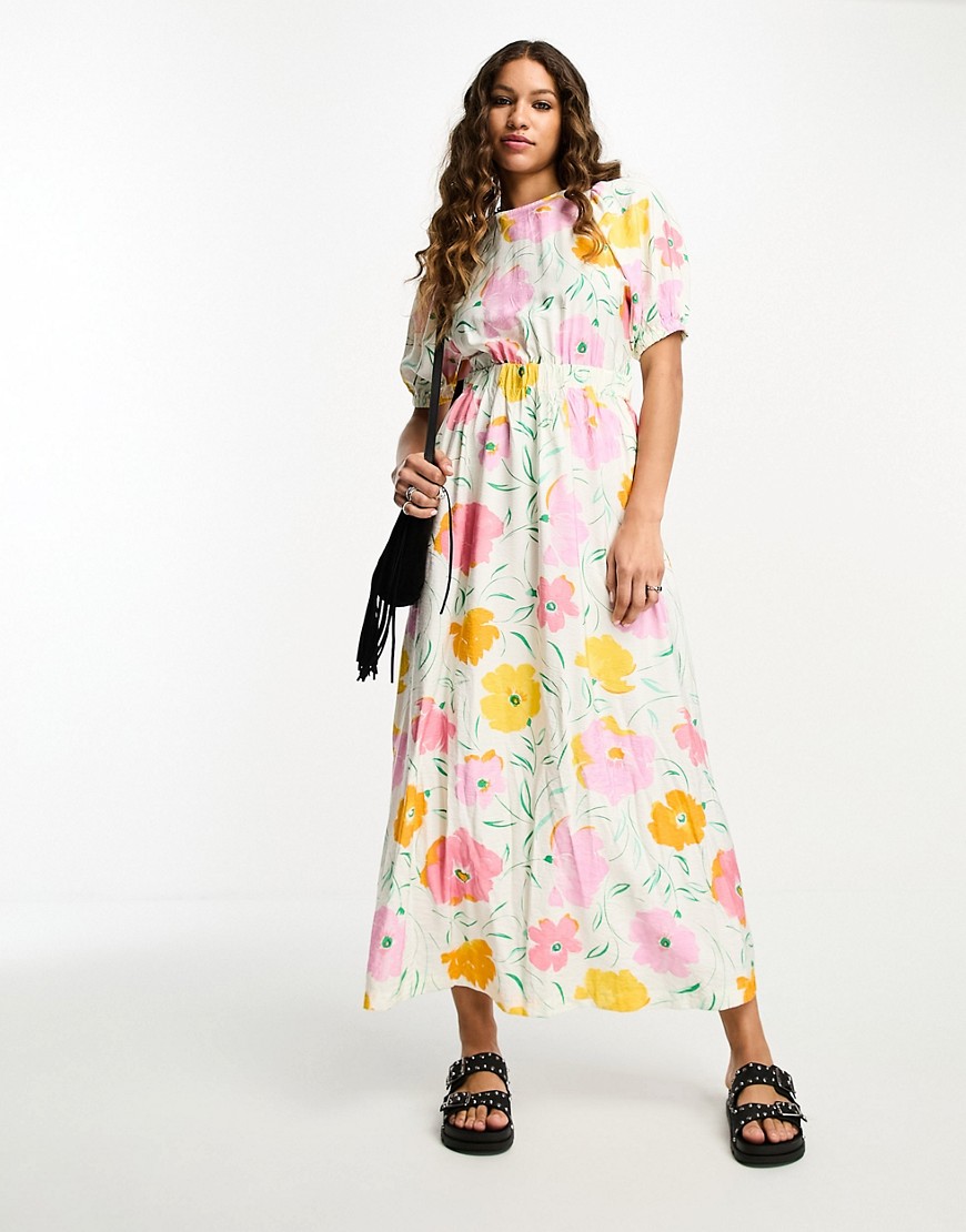 Object cross back maxi dress in pink and yellow floral print-Multi