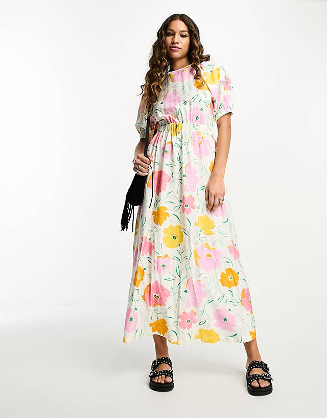 Object - cross back maxi dress in pink and yellow floral print