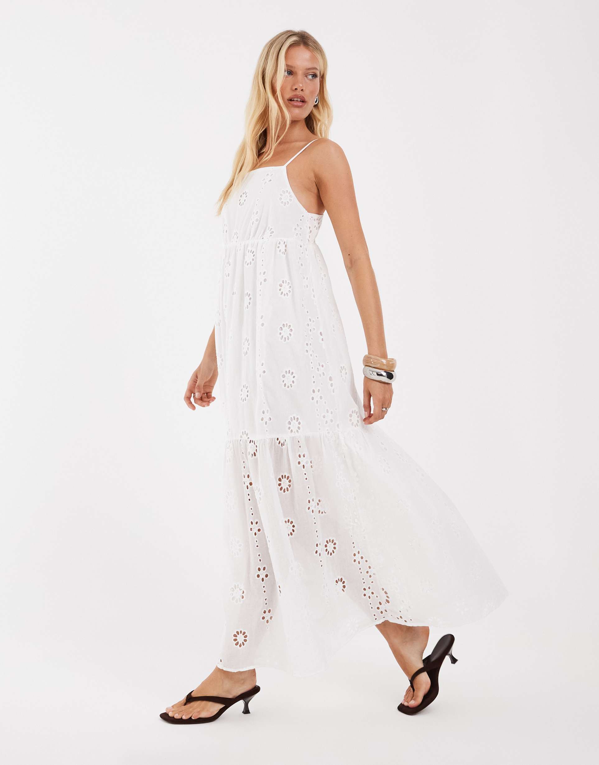 object cutwork broderie cami maxi dress in white