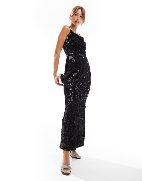 Object sequin applique maxi dress in black