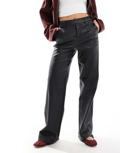 Object tailored coated wide leg trousers in black