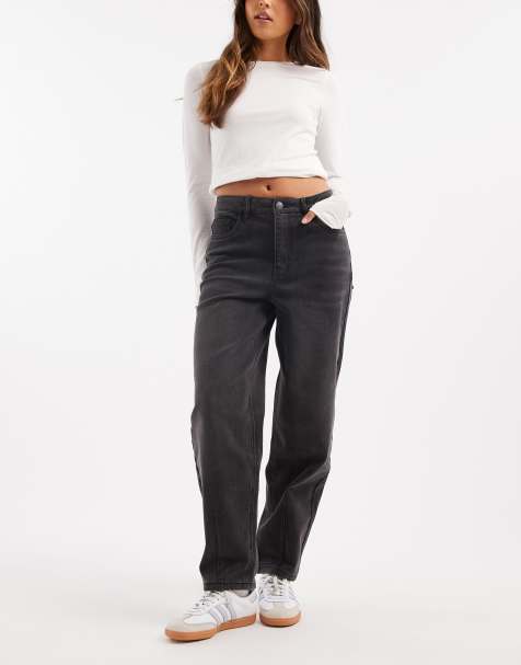 Object premium barrel leg jeans in black 