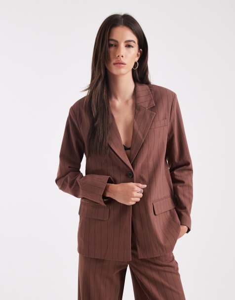 Object tailored blazer co-ord in chocolate pinstripe