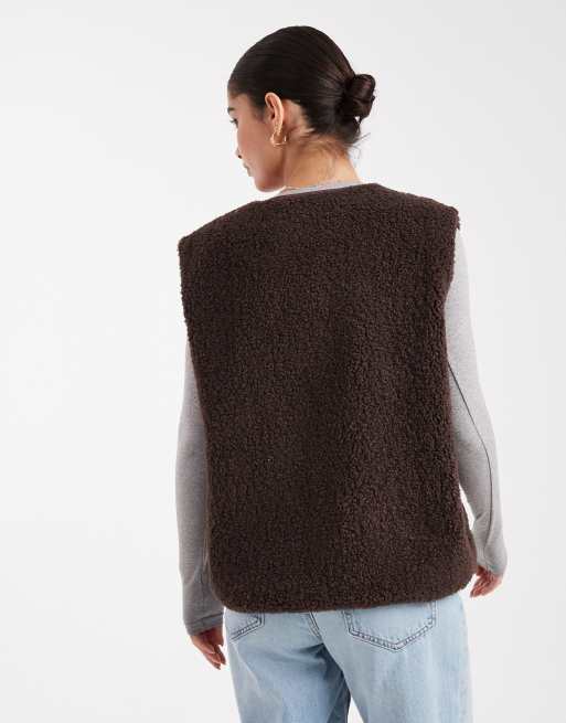 Object – Czekoladowa polarowa kurtka bez rękawów z misia, 3 z 4