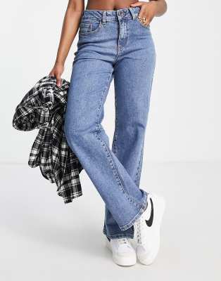 Object - Dad-Jeans aus Baumwolle in mittelblauer Waschung mit weitem Bein - MBLUE