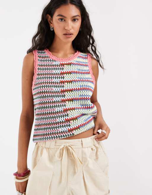 Object - Débardeur sans manches au crochet à surpiqûres - Multicolore