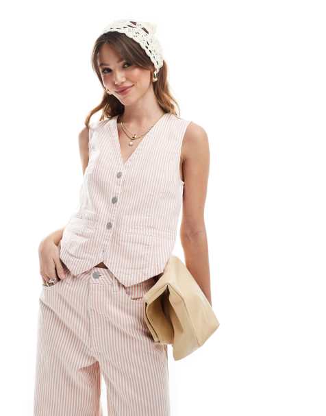 Object denim waistcoat co-ord in rose stripe - view 1