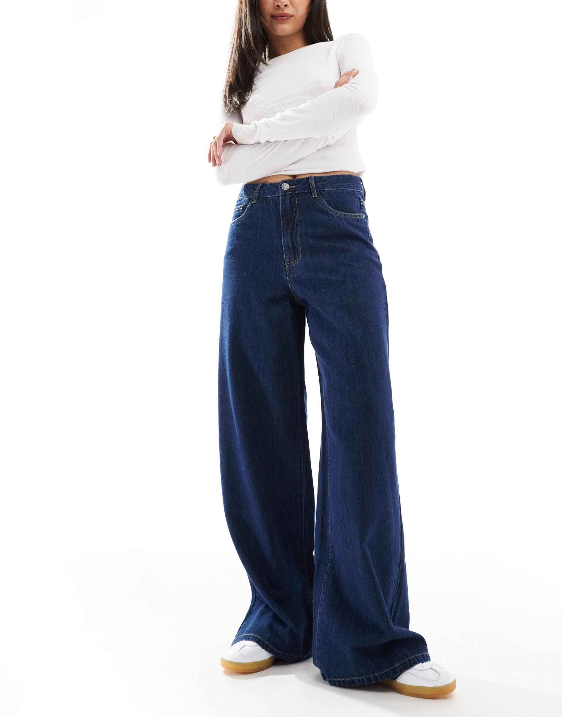 object denim wide leg jeans in dark wash