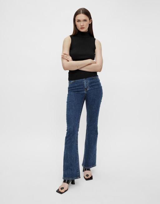 Object - Diju - Flared jeans in middenblauw met wassing