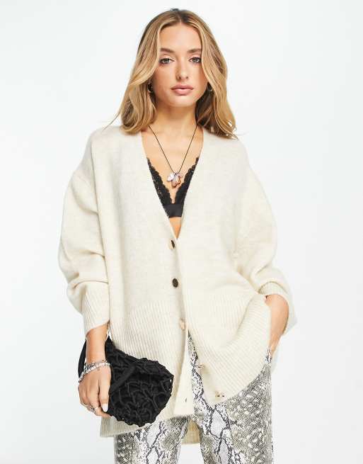 Object dip hem back cardigan in cream