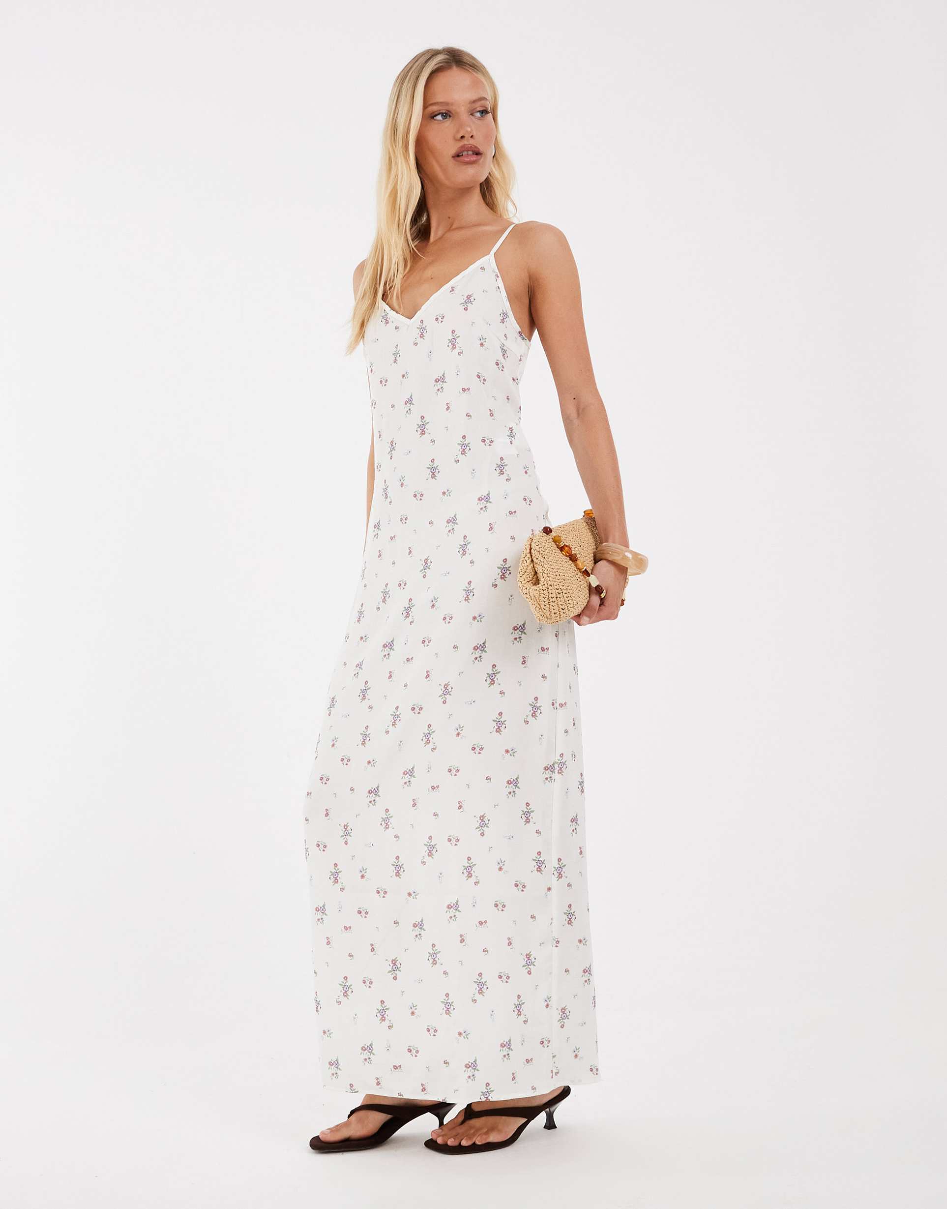 object ditsy floral cami maxi dress in white
