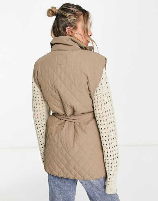 Object - Doorgestikte bodywarmer met gestrikte taille in lichtbruin, 2 van 4
