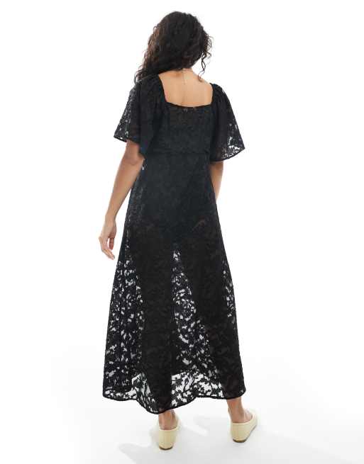 Object - Doorschijnende boho jurk met laag met burn-out bloemen in zwart, 2 van 4