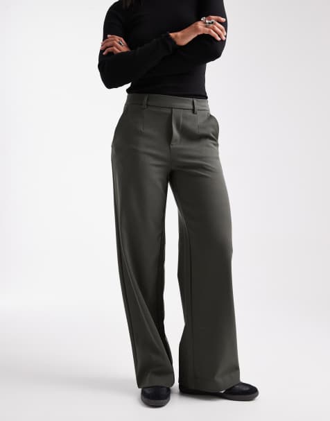 Object wide leg tailored trousers in khaki