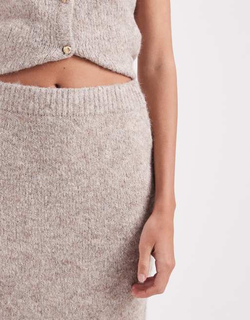 Object – Dzianinowa spódnica midi w melanżowym kolorze hummusu, część zestawu, 3 z 5