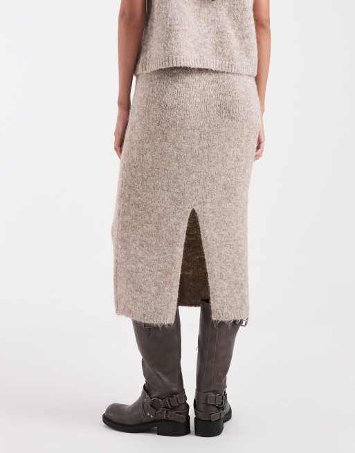 Object – Dzianinowa spódnica midi w melanżowym kolorze hummusu, część zestawu, 4 z 5