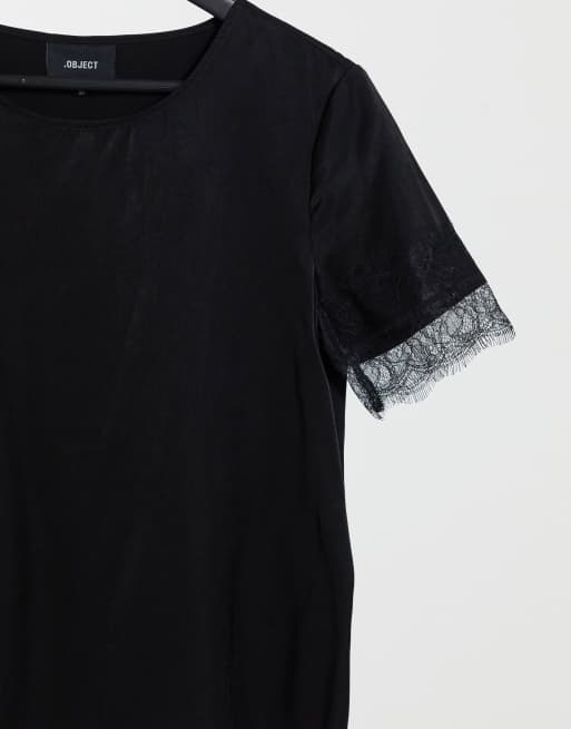 Object - Eileen - Soepelvallende top met kanten rand in zwart, 3 van 4