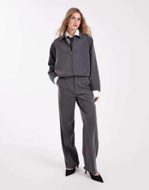 Object - Elegant jack met rits in gemêleerd grijs, deel van co-ord set, 2 van 4