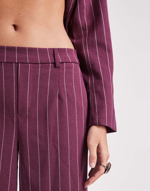 Object - Elegante broek met wijde pijpen in bordeauxrood met krijtstreep, deel van co-ord set, 3 van 5