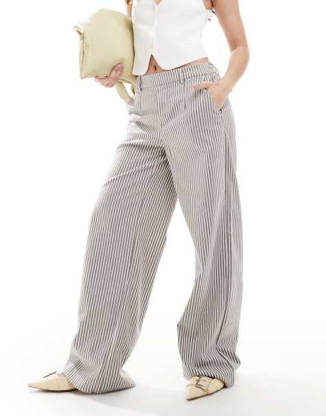Object - Elegante gestreepte broek met wijde pijpen in bruin en wit - view 1