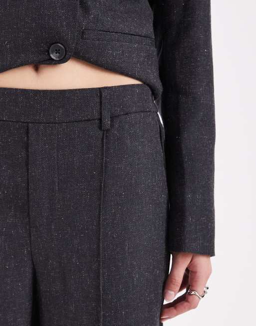 Object – Elegante Hose in dunkelgrau meliert mit weitem Bein und Vorderseite mit Nahtdetails, Kombiteil, 3 von 5