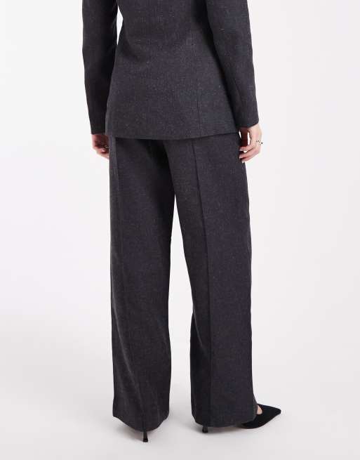Object – Elegante Hose in dunkelgrau meliert mit weitem Bein und Vorderseite mit Nahtdetails, Kombiteil, 4 von 5