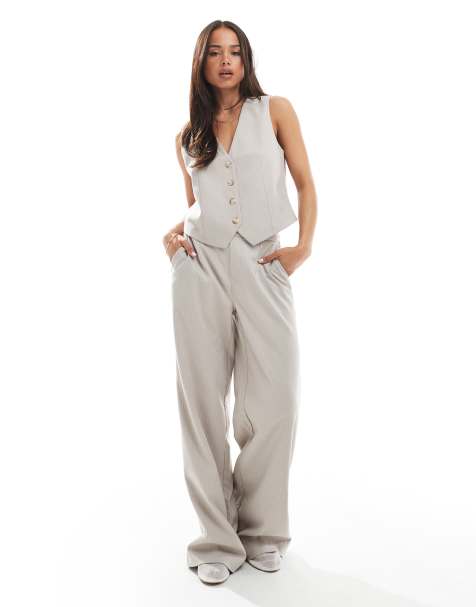 Object – Elegante Hose in Hellgrau mit Nadelstreifen und weitem Bein, Kombiteil - view 1