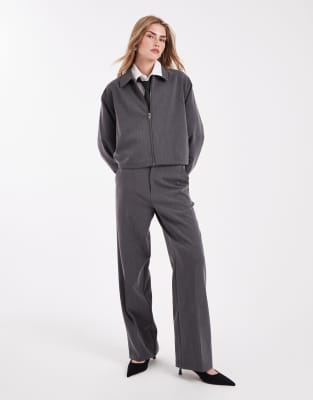 Object - Elegante Hose in meliertem Grau mit weitem Bein, Kombiteil