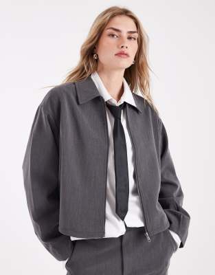 Object - Elegante Jacke in grau meliert mit Reißverschluss, Kombiteil