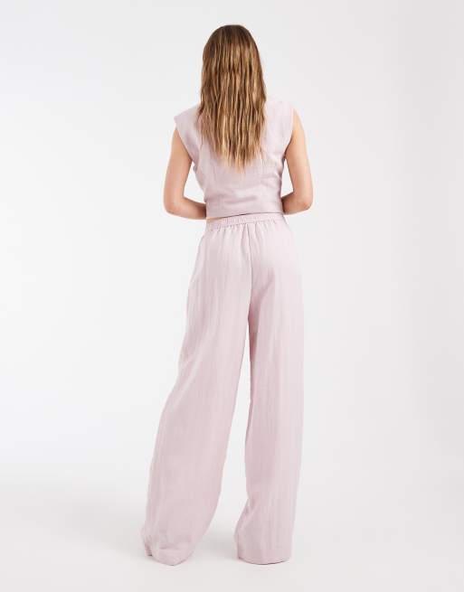 Object – Elegante Loose-Fit-Hose in blassrosa Leinenoptik mit Bundfalten, Kombiteil, 3 von 5