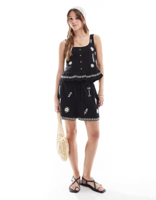 Object Embroidered Buttondown Jersey Top