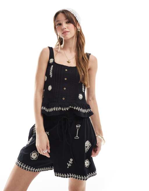 Object embroidered jersey shorts in black - part of a set, 2 of 5