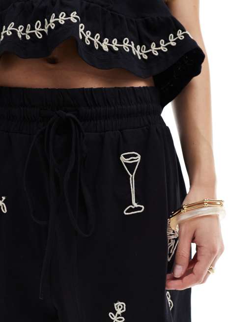 Object embroidered jersey shorts in black - part of a set, 3 of 5