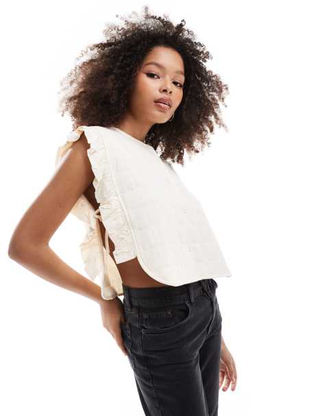 Object embroidered quilted statement top in cream - view 1