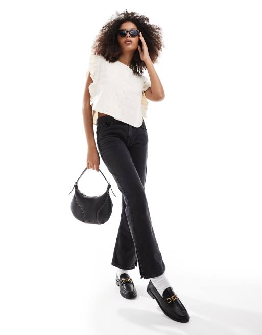 Object embroidered quilted statement top in cream