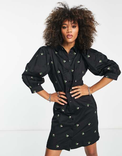 Object Emely Mini overhemdjurk met print in zwart ASOS