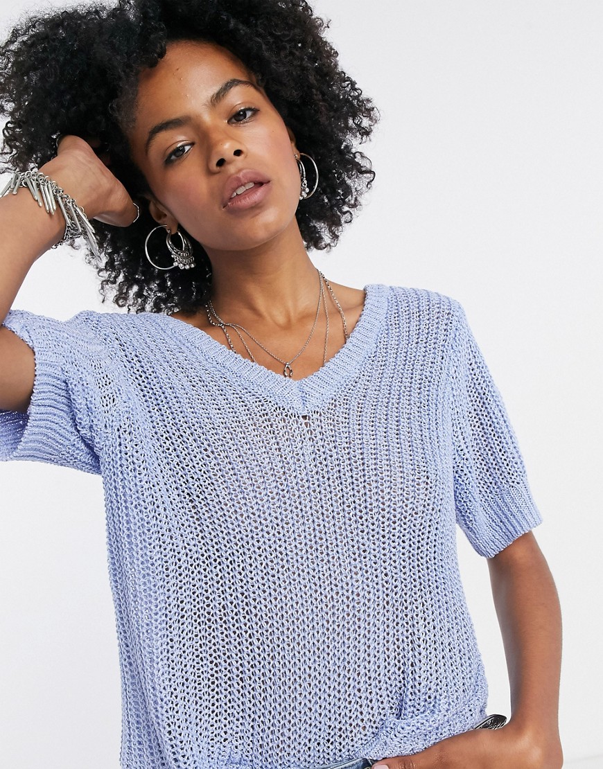 Object Emily 3/4 sleeve v-neck sweater in lilac-Blues